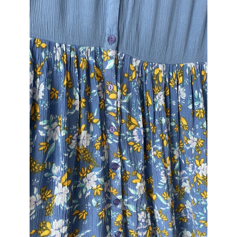 Woman Within Blue Yellow Floral Maxi Button Front Cottage Boho Modest Size 28W - Picture 6 of 9